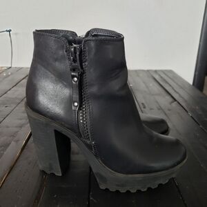 Candie's Women's 8 Black Chunky Platform Heel Ankle Booties Boots Y2K 90s Shoes